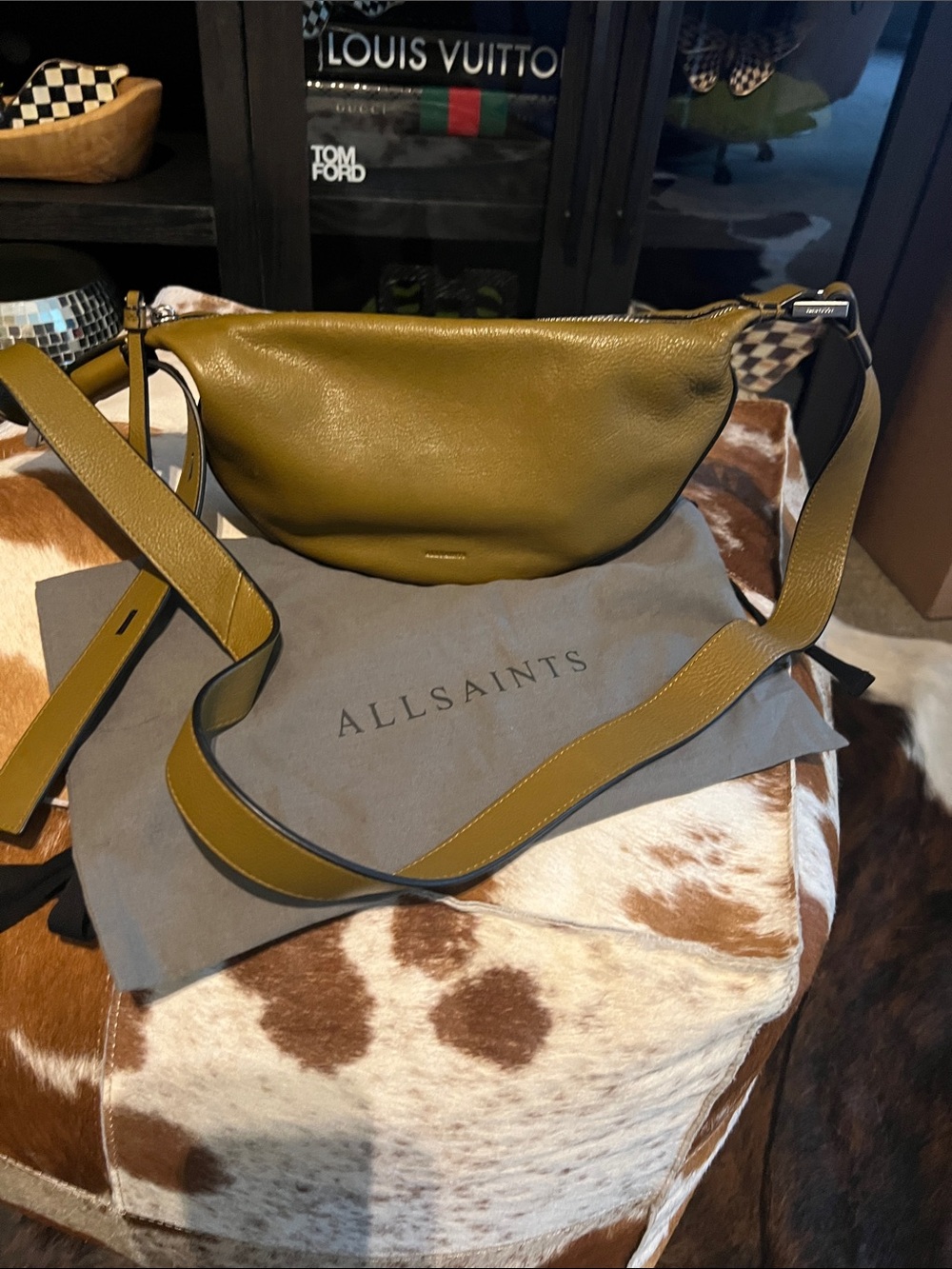 All Saints Olive Leather Sling Crossbody